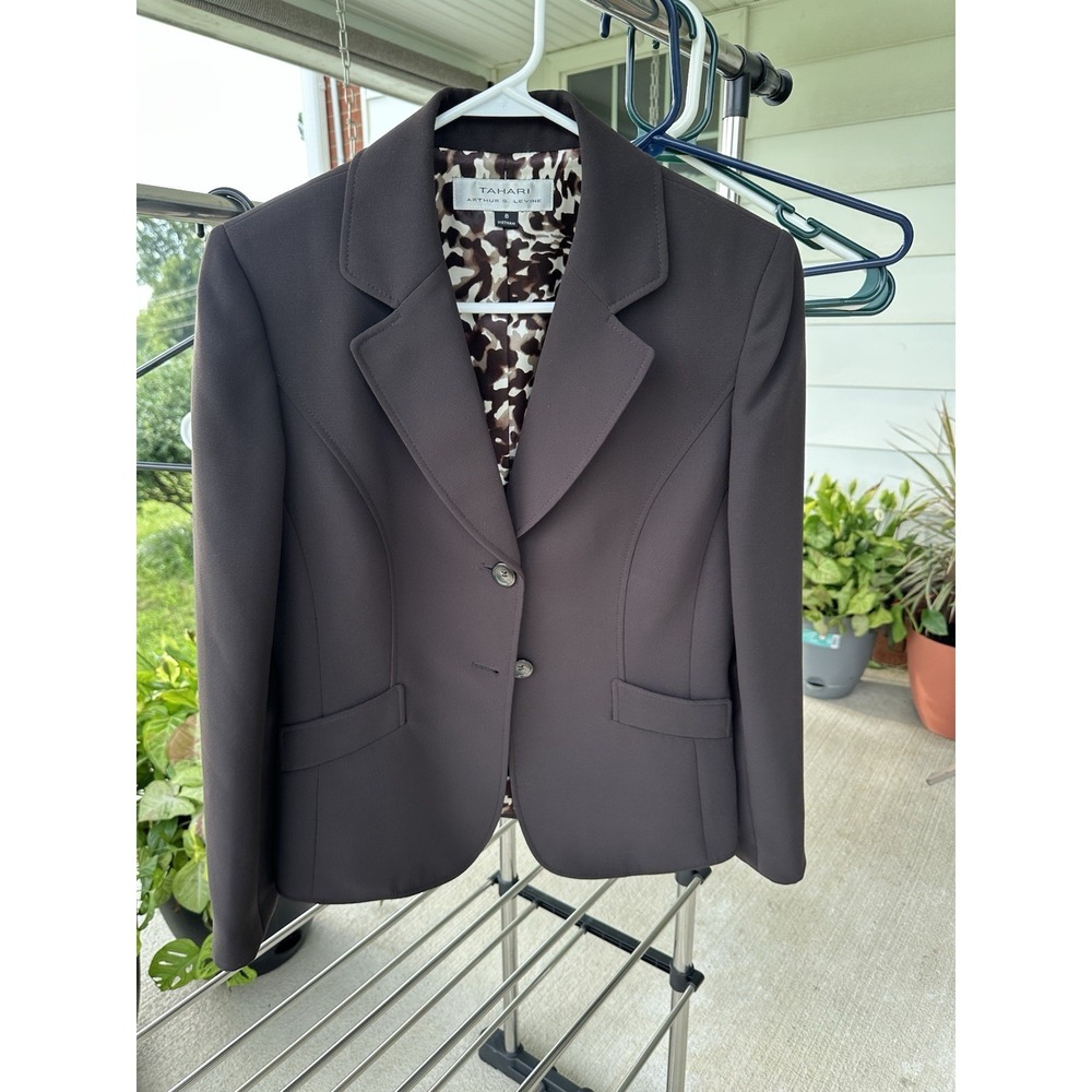 TAHARI Black or Dark Brown Suit Blazer Women's Size 8 Excellent Condition